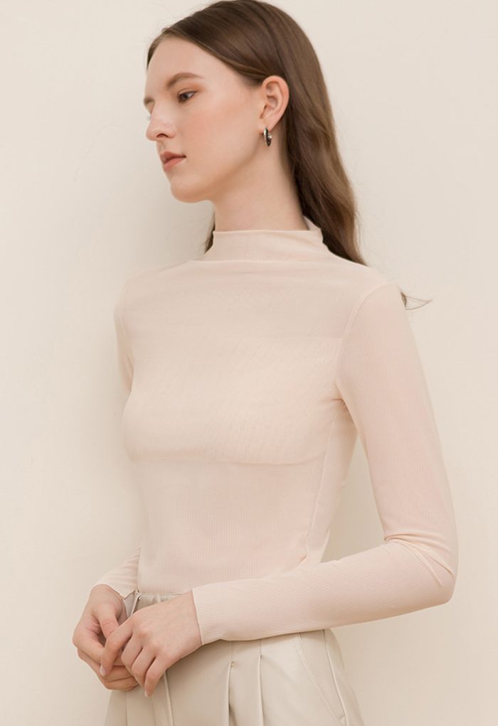 Creamy Mock Neck Fitted Top