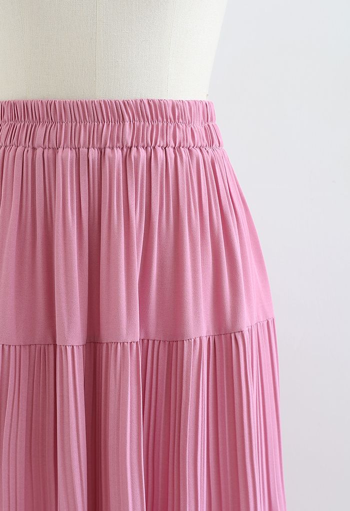 High Waist Pleated Panelled Skirt in Pink