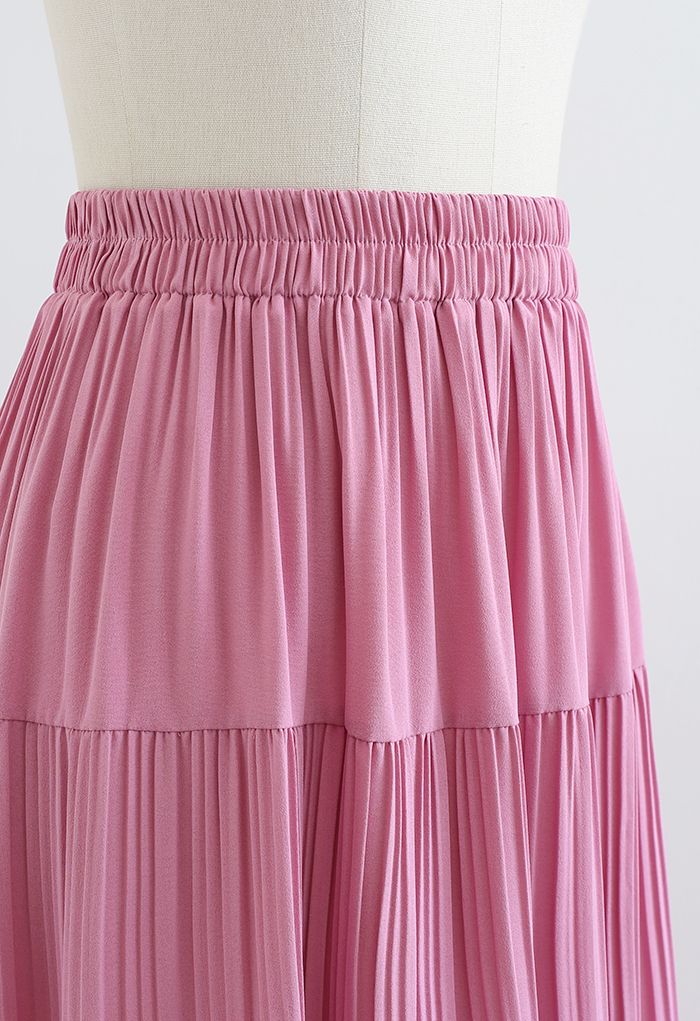 High Waist Pleated Panelled Skirt in Pink