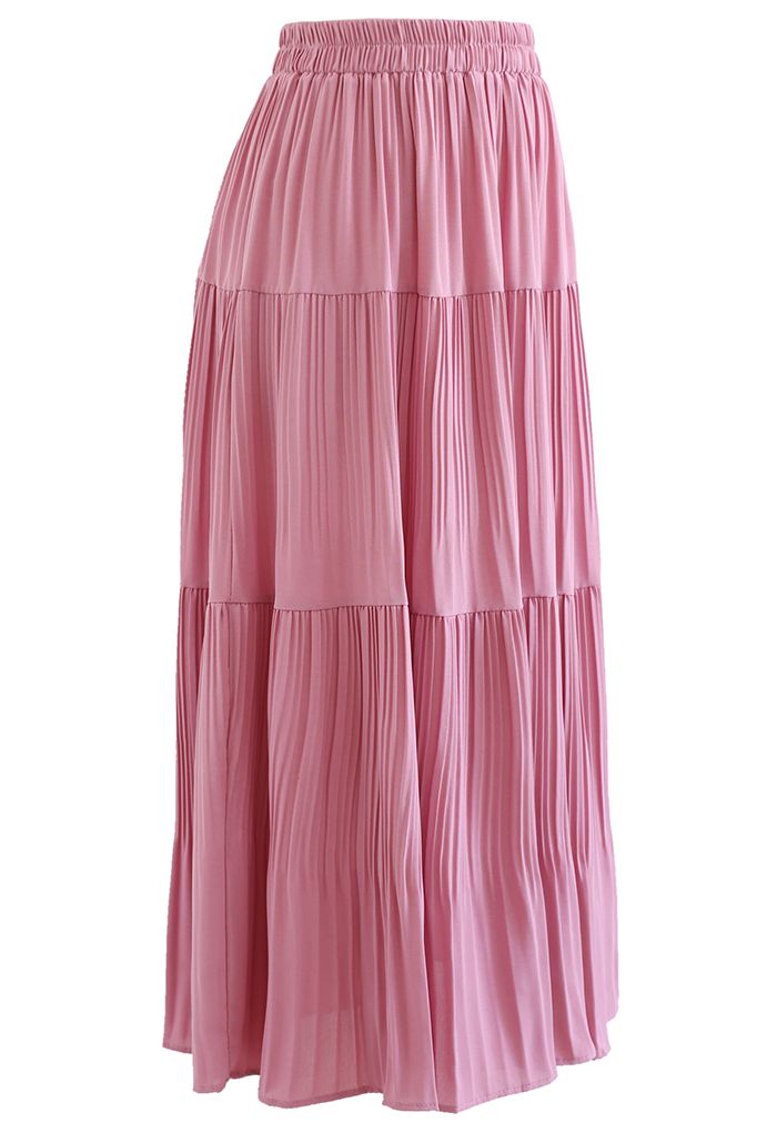 High Waist Pleated Panelled Skirt in Pink