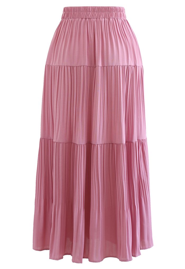 High Waist Pleated Panelled Skirt in Pink