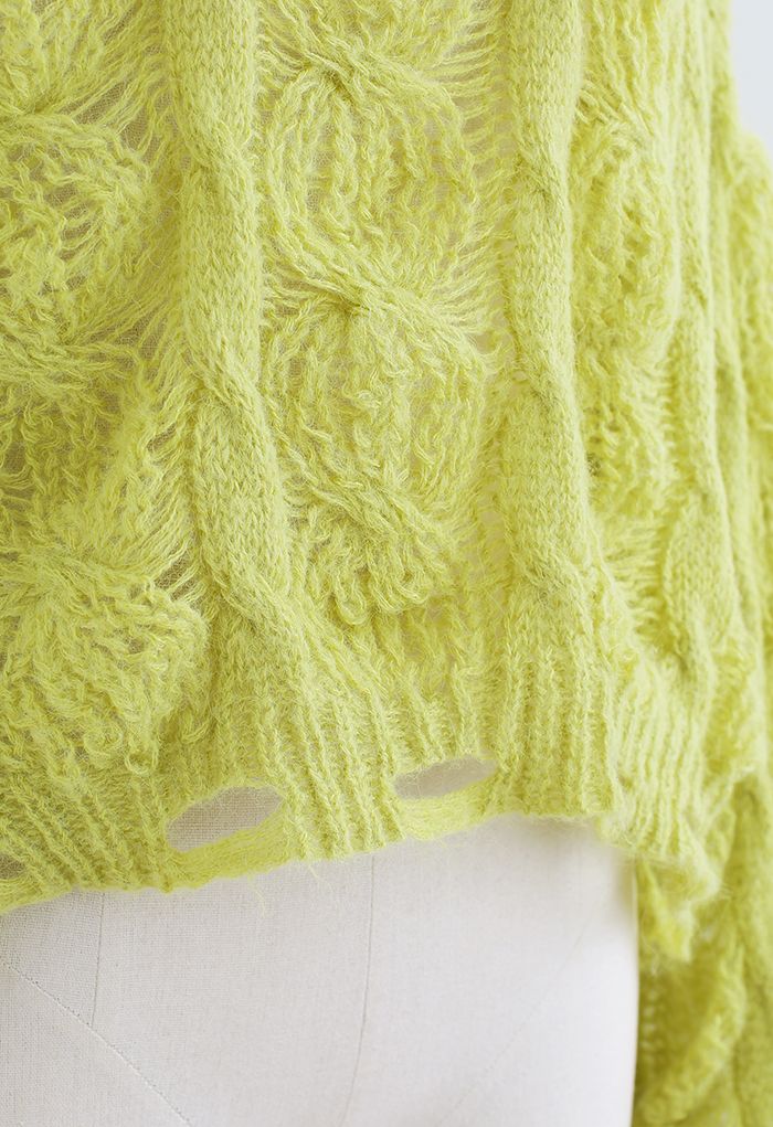 Ultra-Soft Hollow Out Cable Knit Sweater in Moss Green