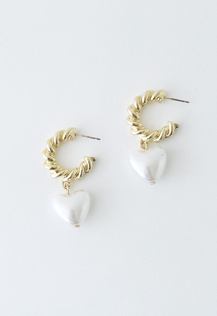 Pearly Heart Golden Hook Drop Earrings