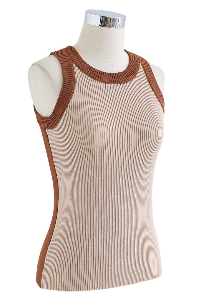 Two-Tone Knit Tank Top in Brown
