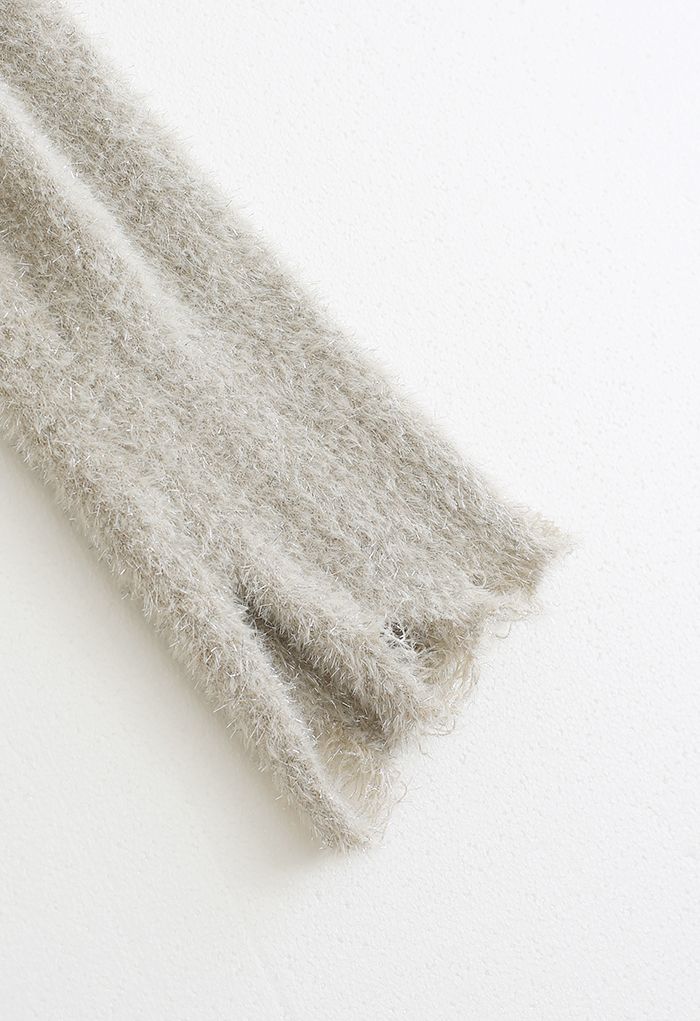 Shimmery Fuzzy Knit Crop Sweater in Light Grey