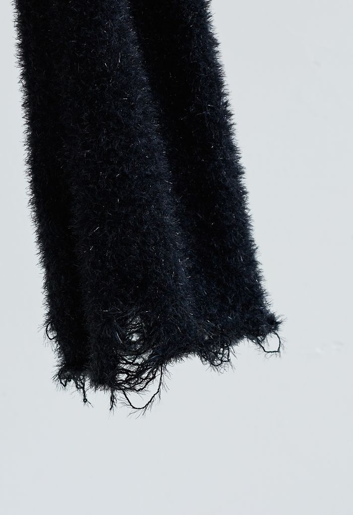 Shimmery Fuzzy Knit Crop Sweater in Black