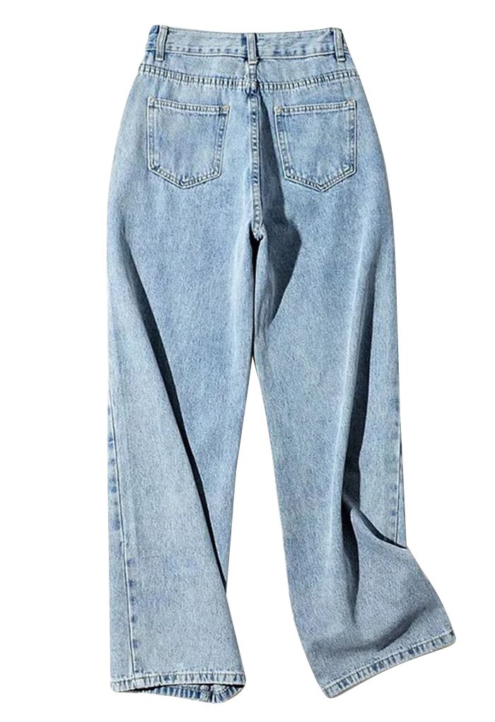 Side Button Wide Leg Jeans in Blue