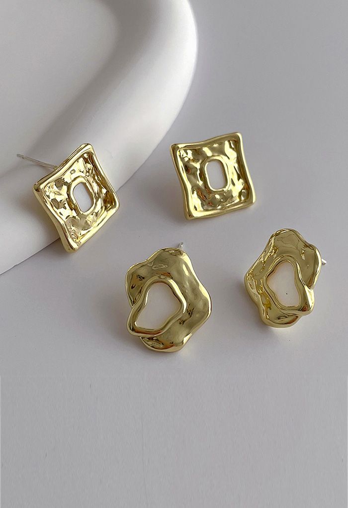 Golden Embossed Stud Earrings