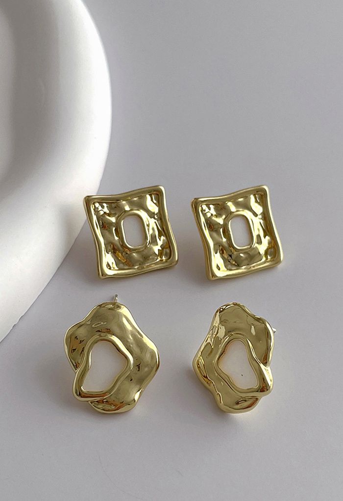 Golden Embossed Stud Earrings