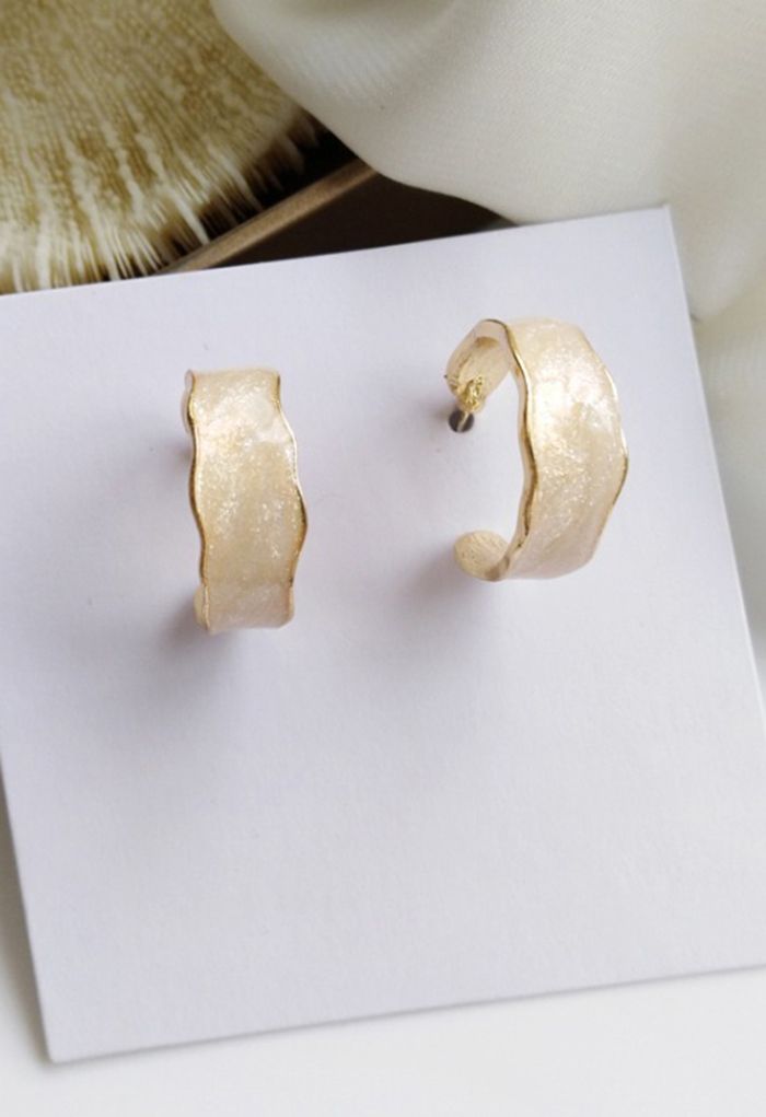 C-Shape Wavy Golden Trim Earrings