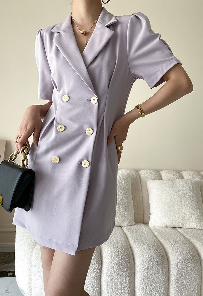 Notch Lapel Double-Breasted Blazer Dress in Lilac