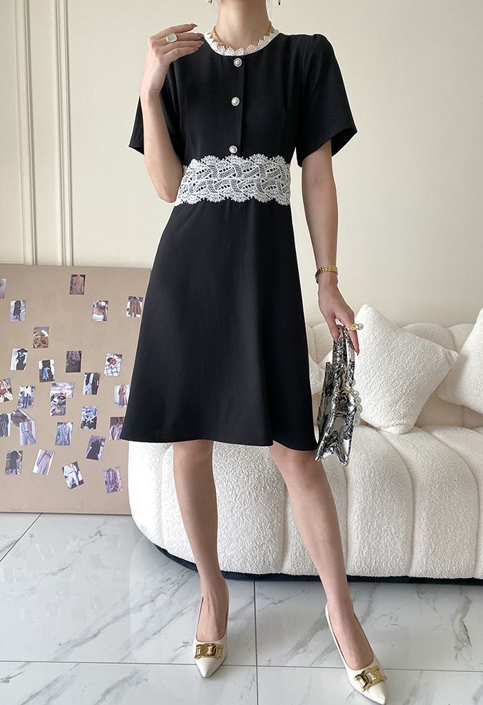 Lacy Waist Short Sleeve Midi Dress