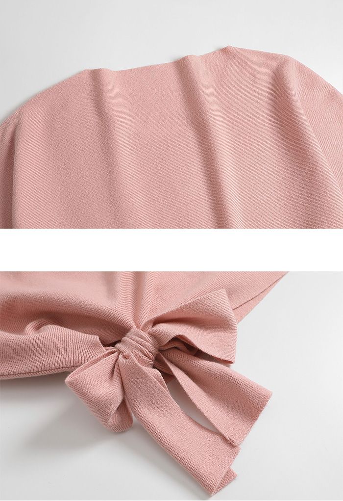 Batwing Sleeve Bowknot Oversize Sweater in Pink