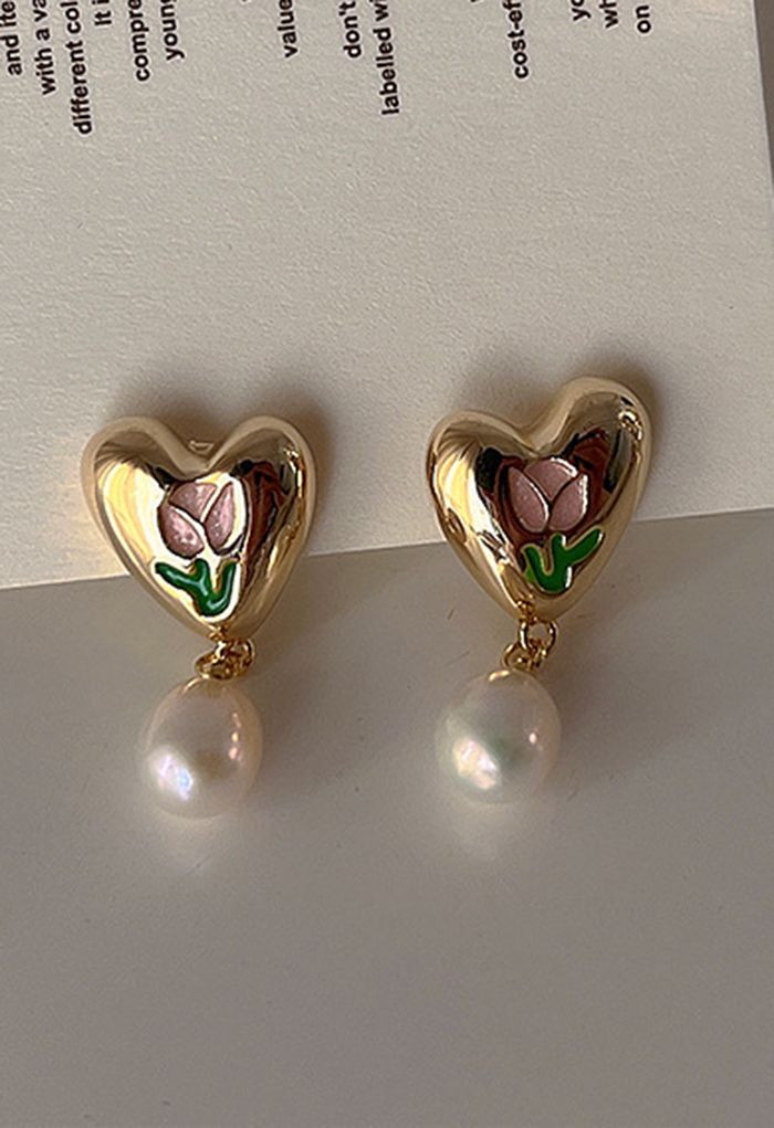 Tulip Heart Shape Pearl Earrings