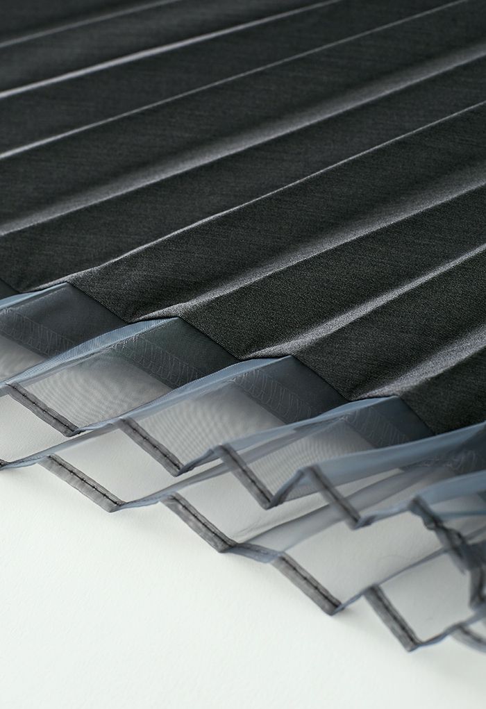 Asymmetric Organza Panelled Pleated Midi Skirt in Smoke