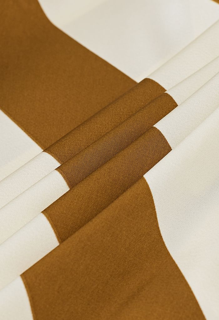 Diagonal Stripe V-Neck Satin Shirt in Caramel