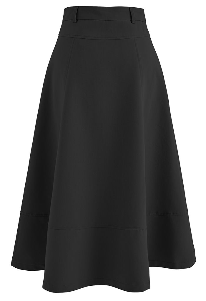 High-End Flare Hem Midi Skirt in Black
