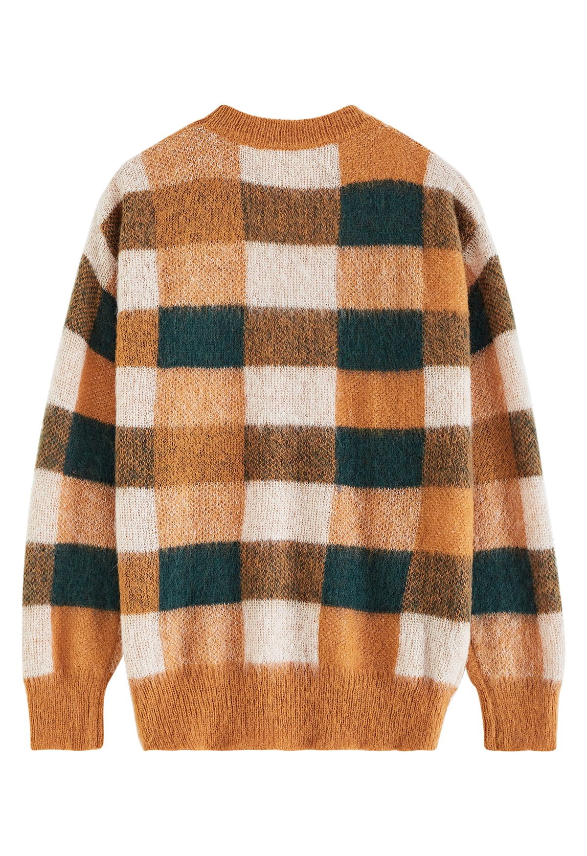 Colorful Check Pattern Fuzzy Knit Sweater