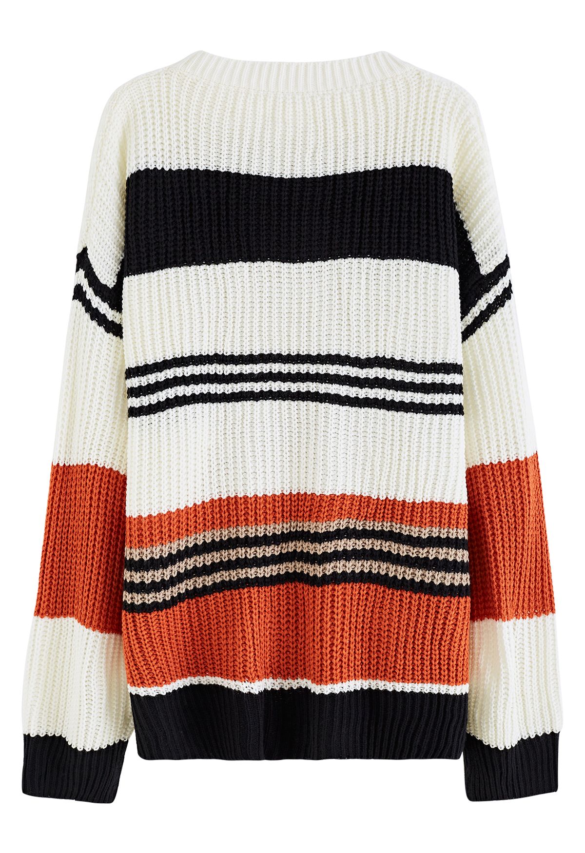 Mixed-Color Stripe Oversize Chunky Knit Sweater
