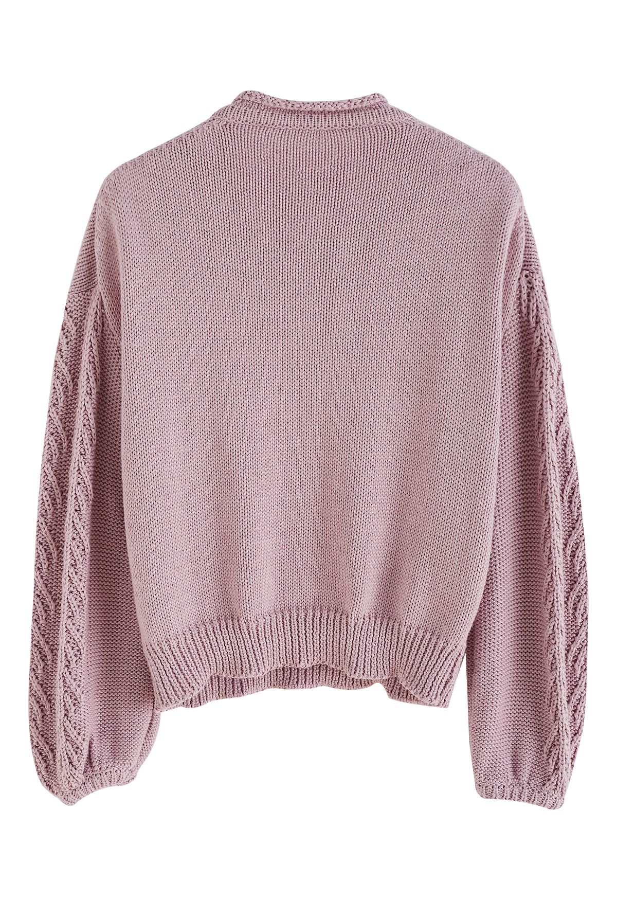 Blooming Passion Floral Stitch V-Neck Knit Sweater in Pink