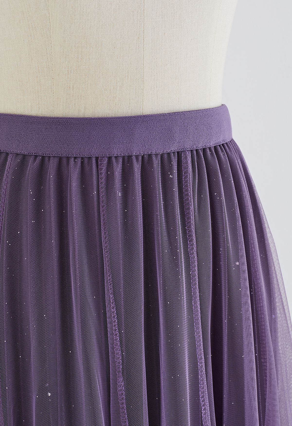 Glittery Lining Gradient Mesh Pleated Midi Skirt