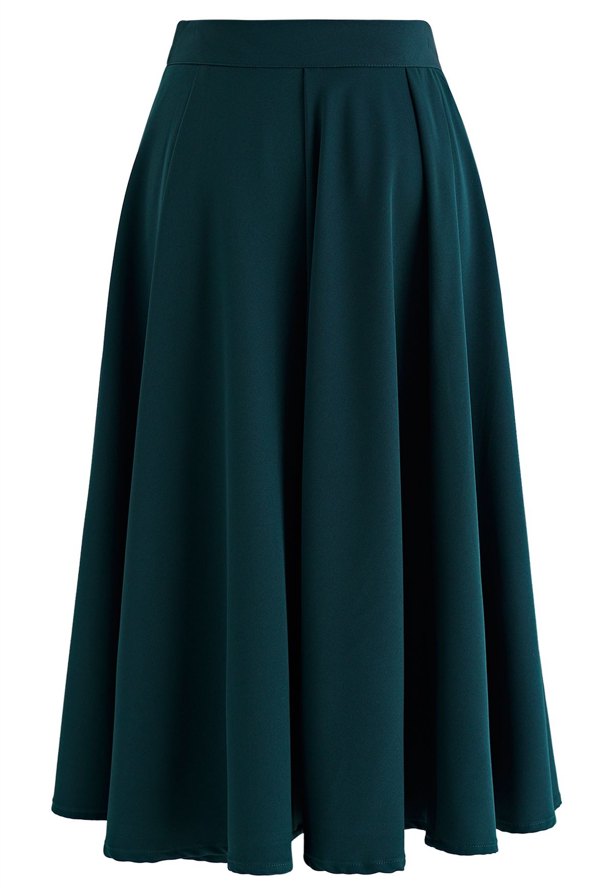 Buttoned Pleated A-Line Skirt in Dark Green