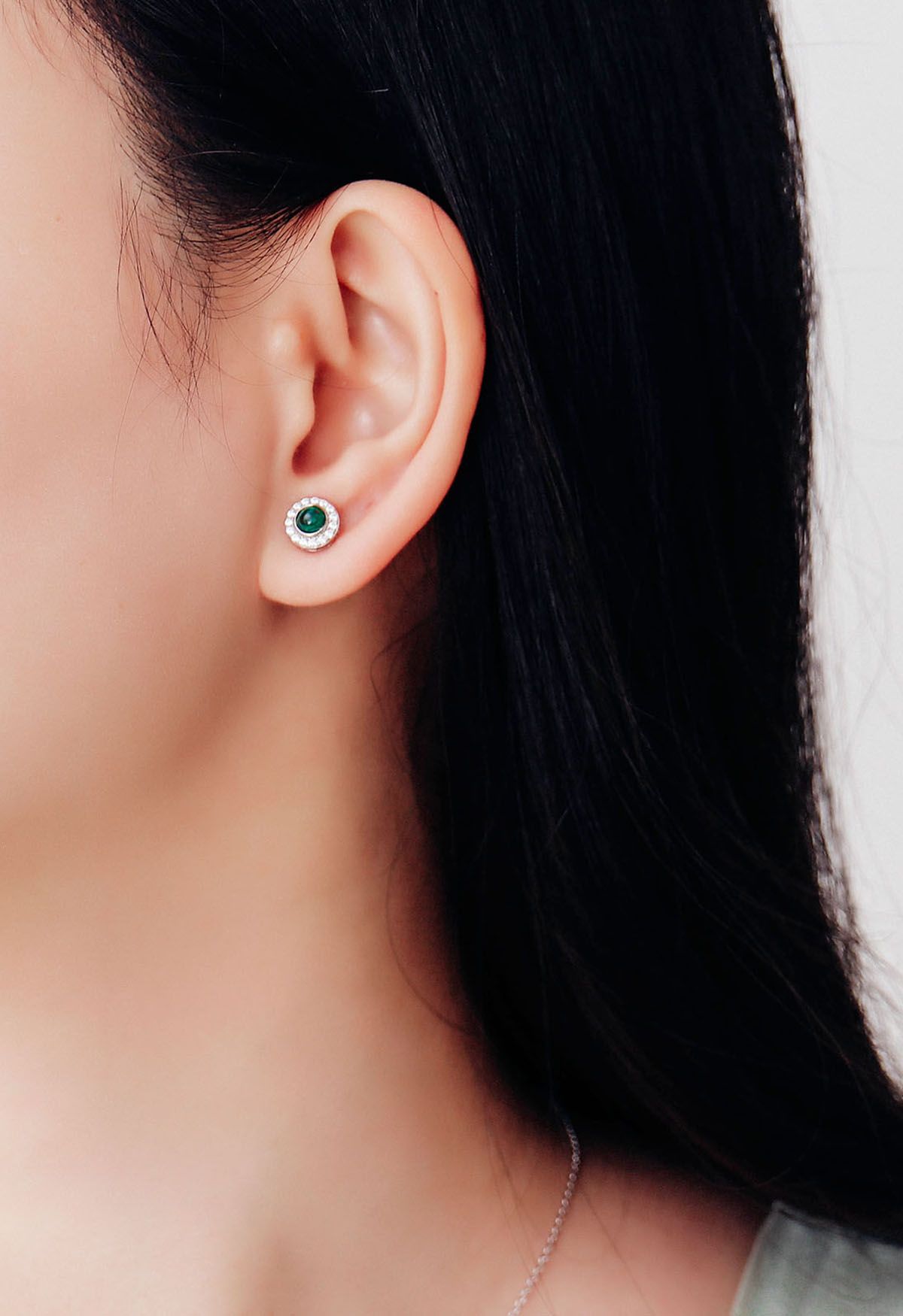 Rounded Emerald Gem Stud Earrings