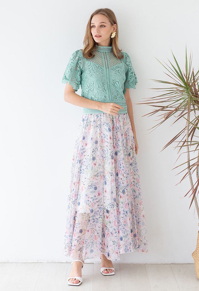 Wonderful Flower Land Chiffon Maxi Skirt