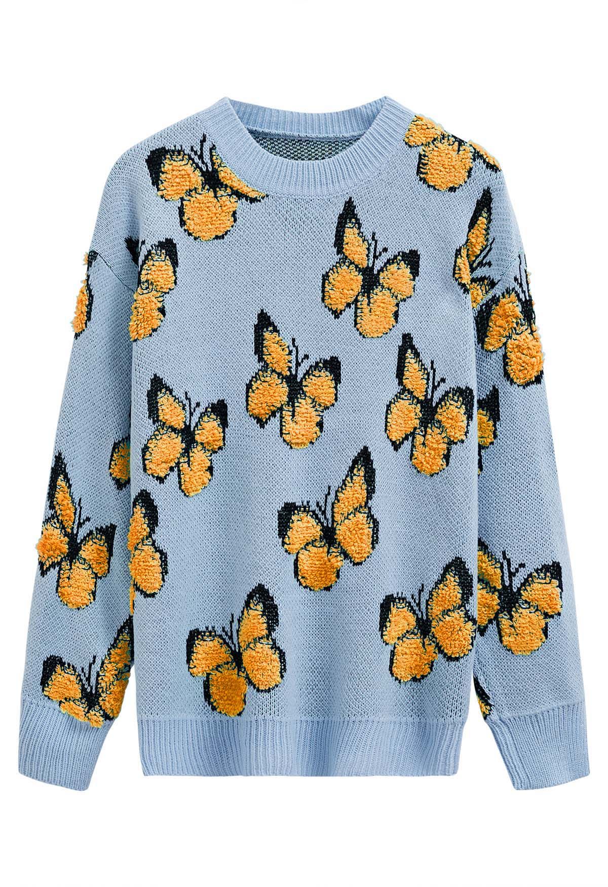 Balletic Butterfly Ribbed Knit Sweater in Blue