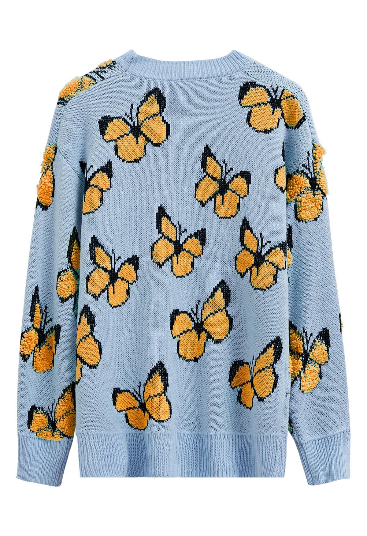 Balletic Butterfly Ribbed Knit Sweater in Blue