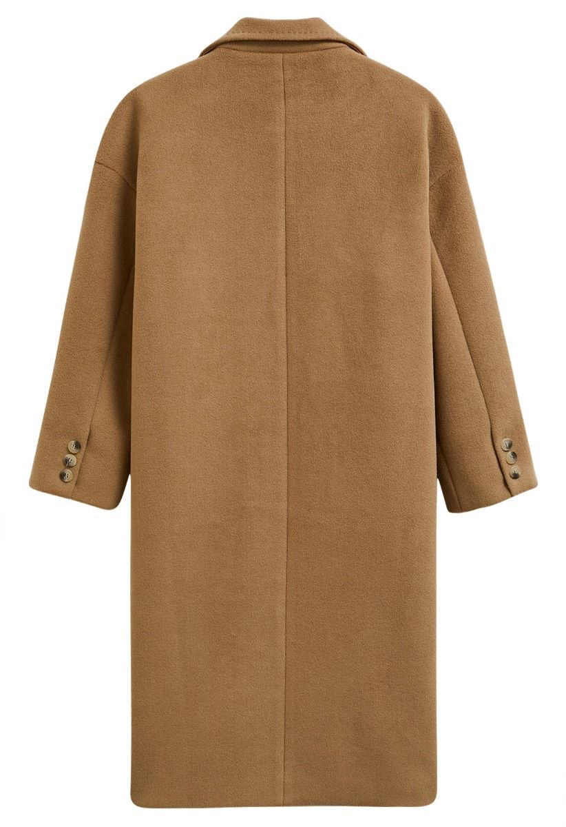 Timeless Trendy Double-Breasted Longline Coat in Camel