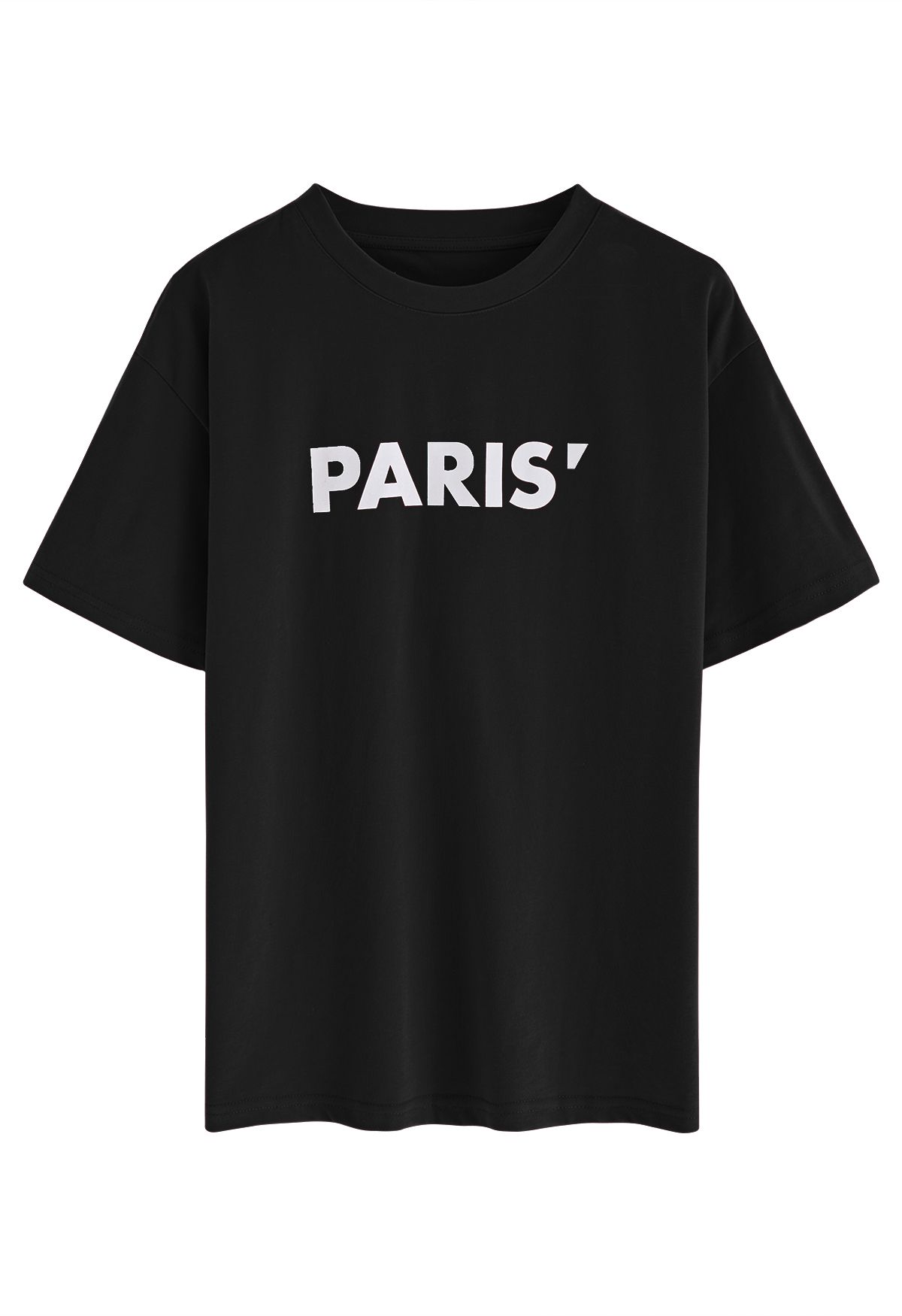 Paris Print Round Neck T-Shirt in Black