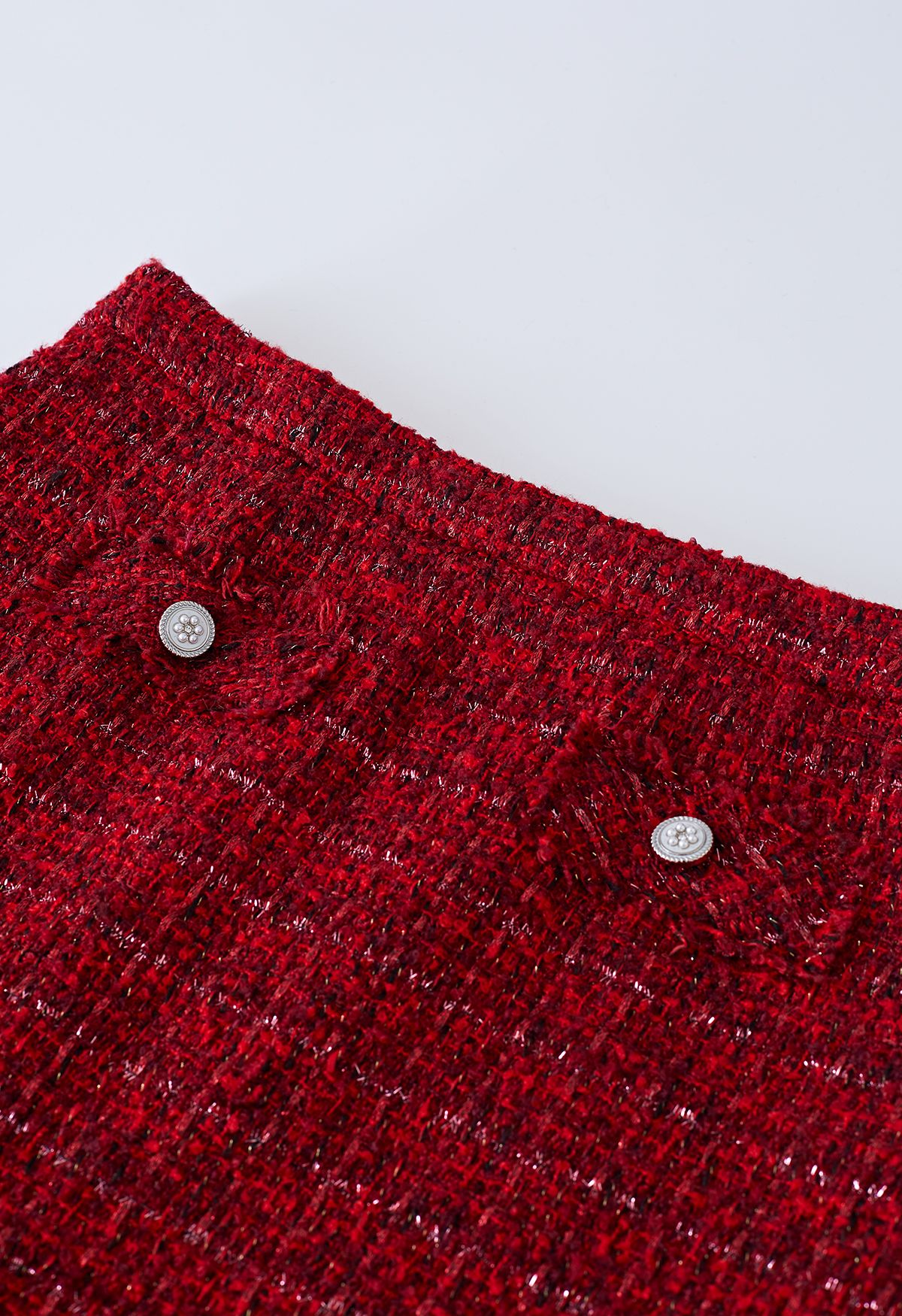 Grid Tweed Mini Bud Skirt in Red