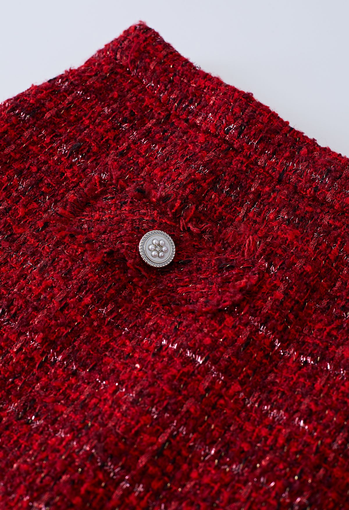 Grid Tweed Mini Bud Skirt in Red