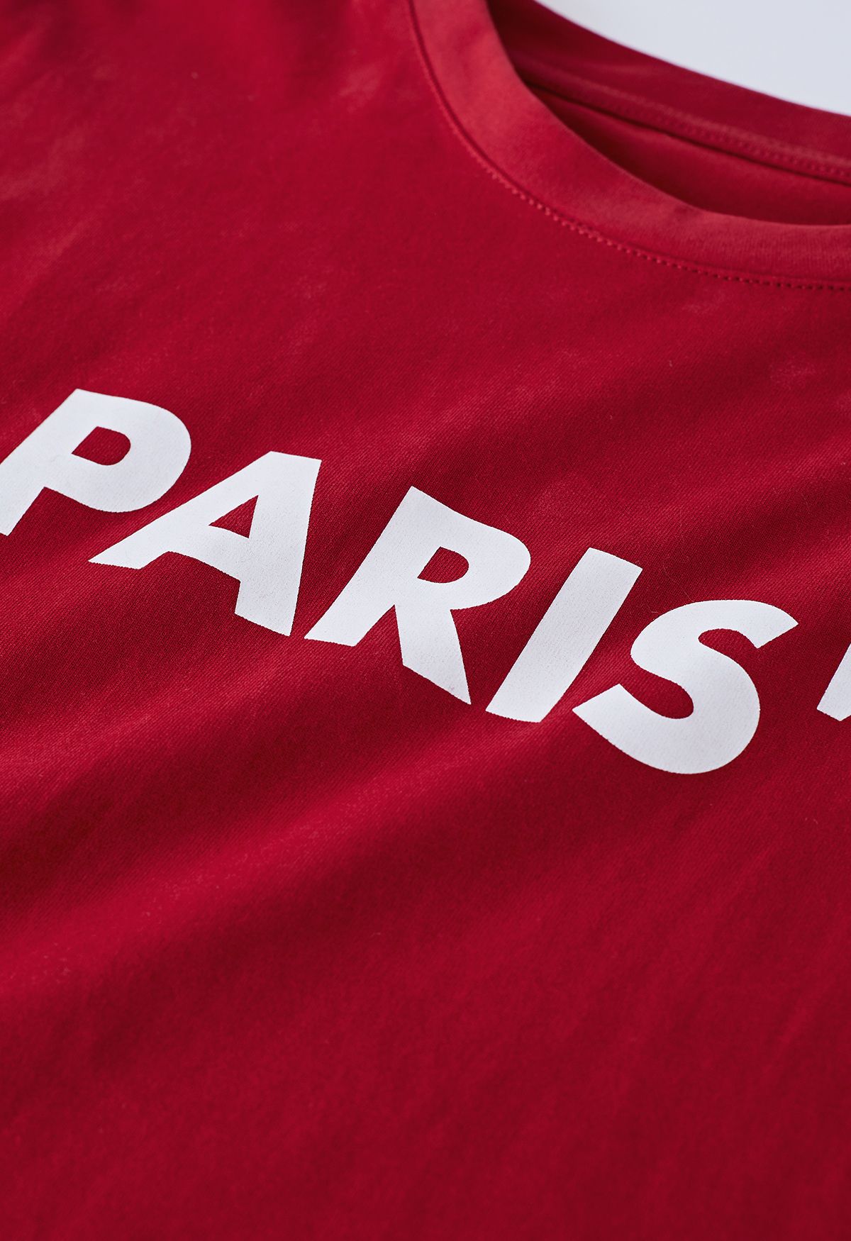 Paris Print Round Neck T-Shirt in Red