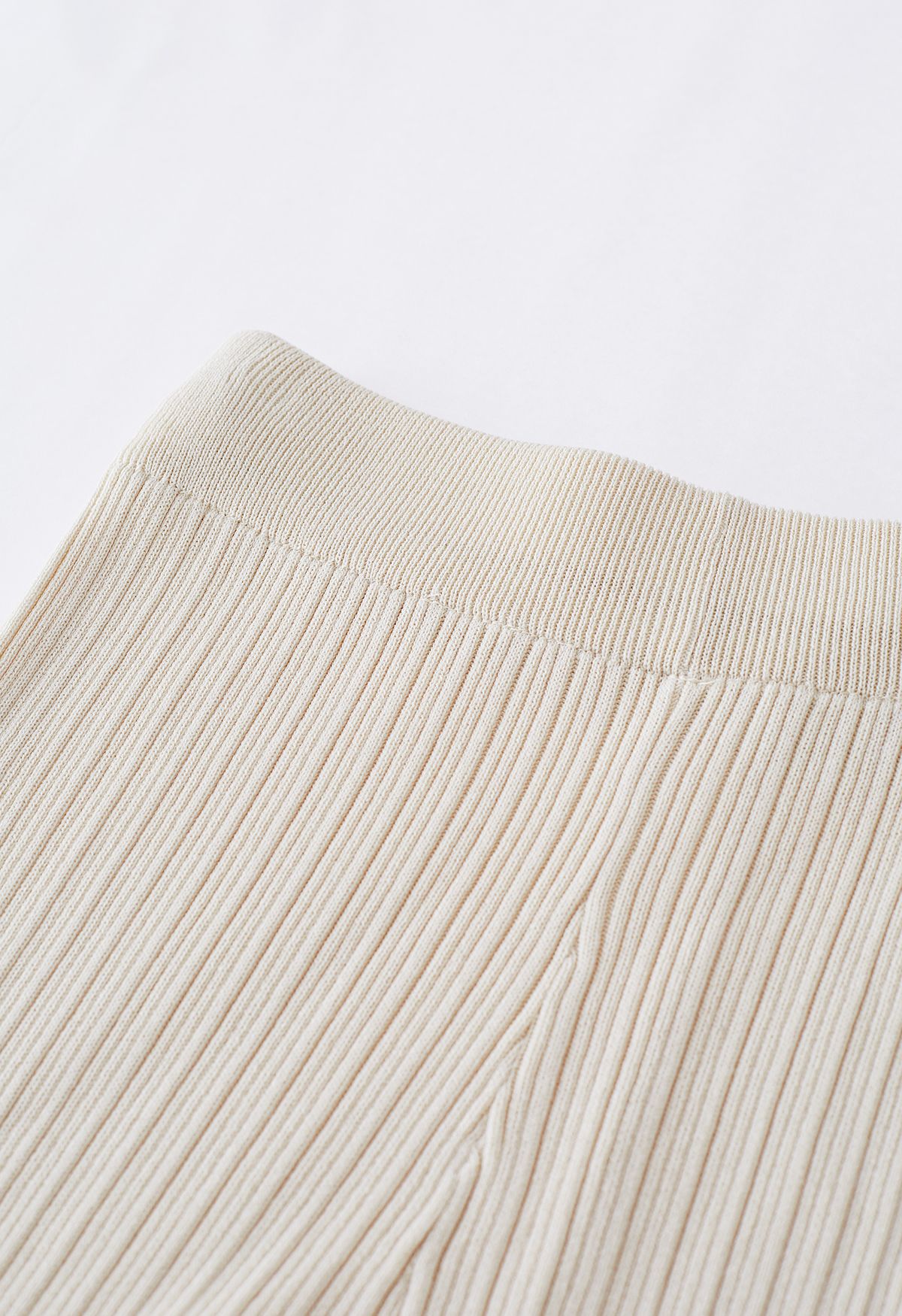 Drawstring Sleeve Knit Top and Pants Set in Cream