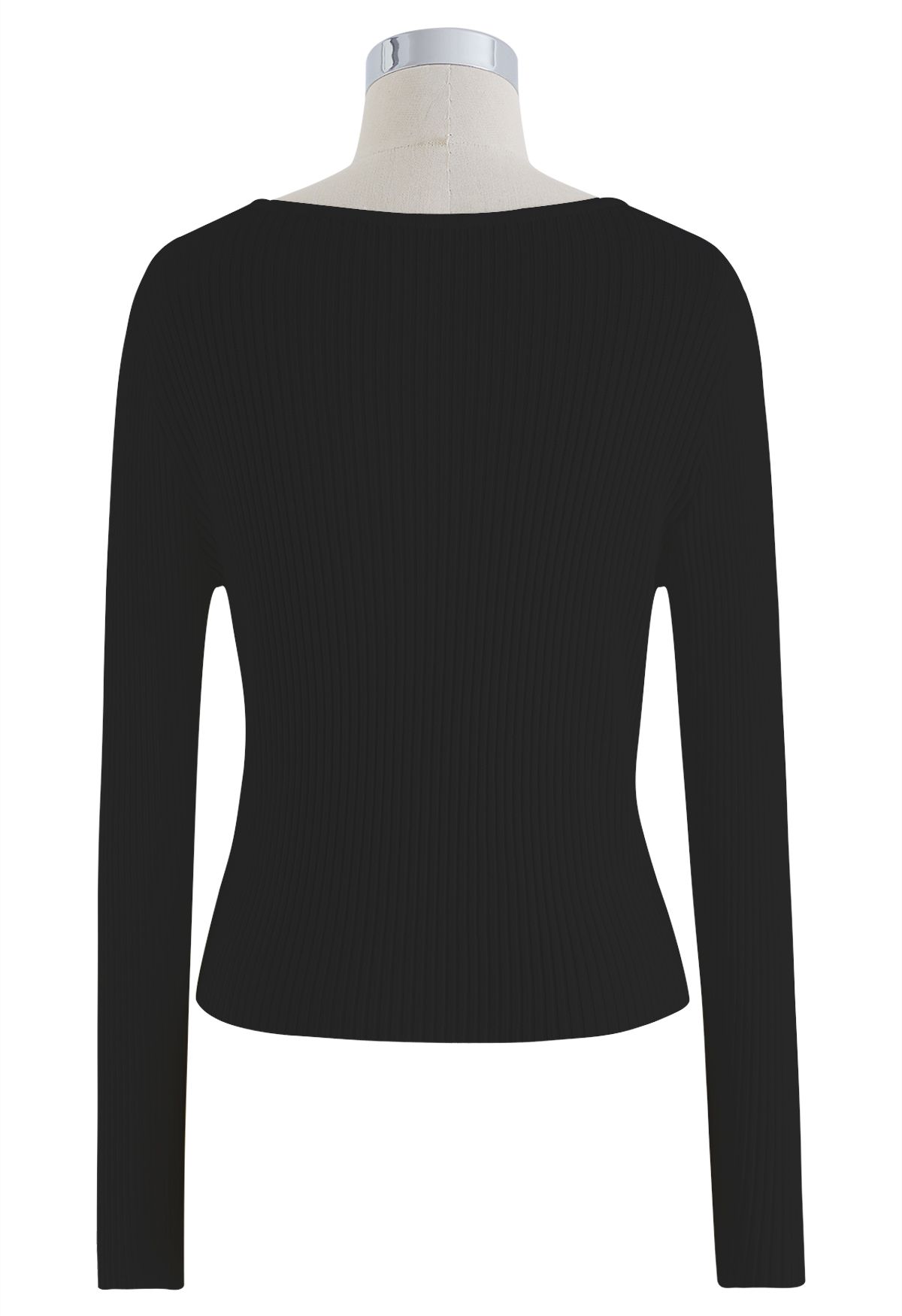 Decorative Pearls Ribbed Knit Top in Black