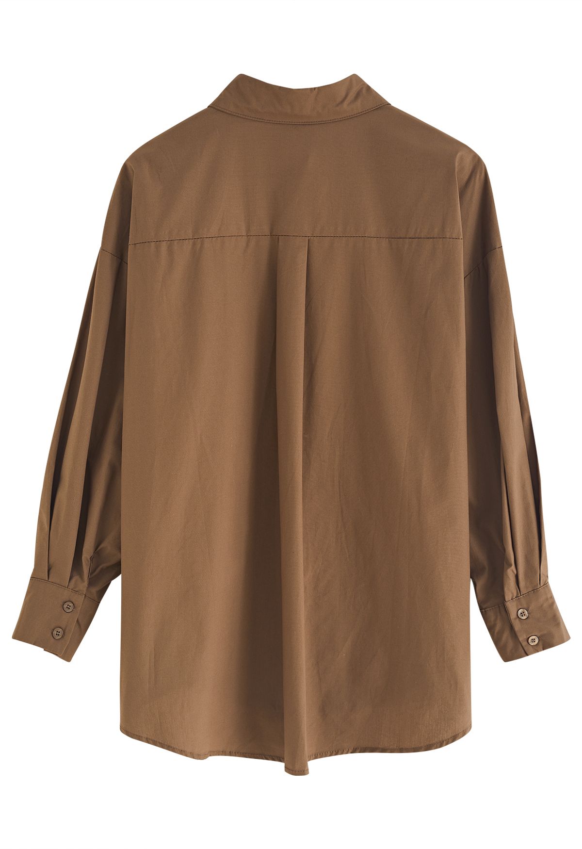 Pointed Collar Button Down Cotton Shirt in Brown