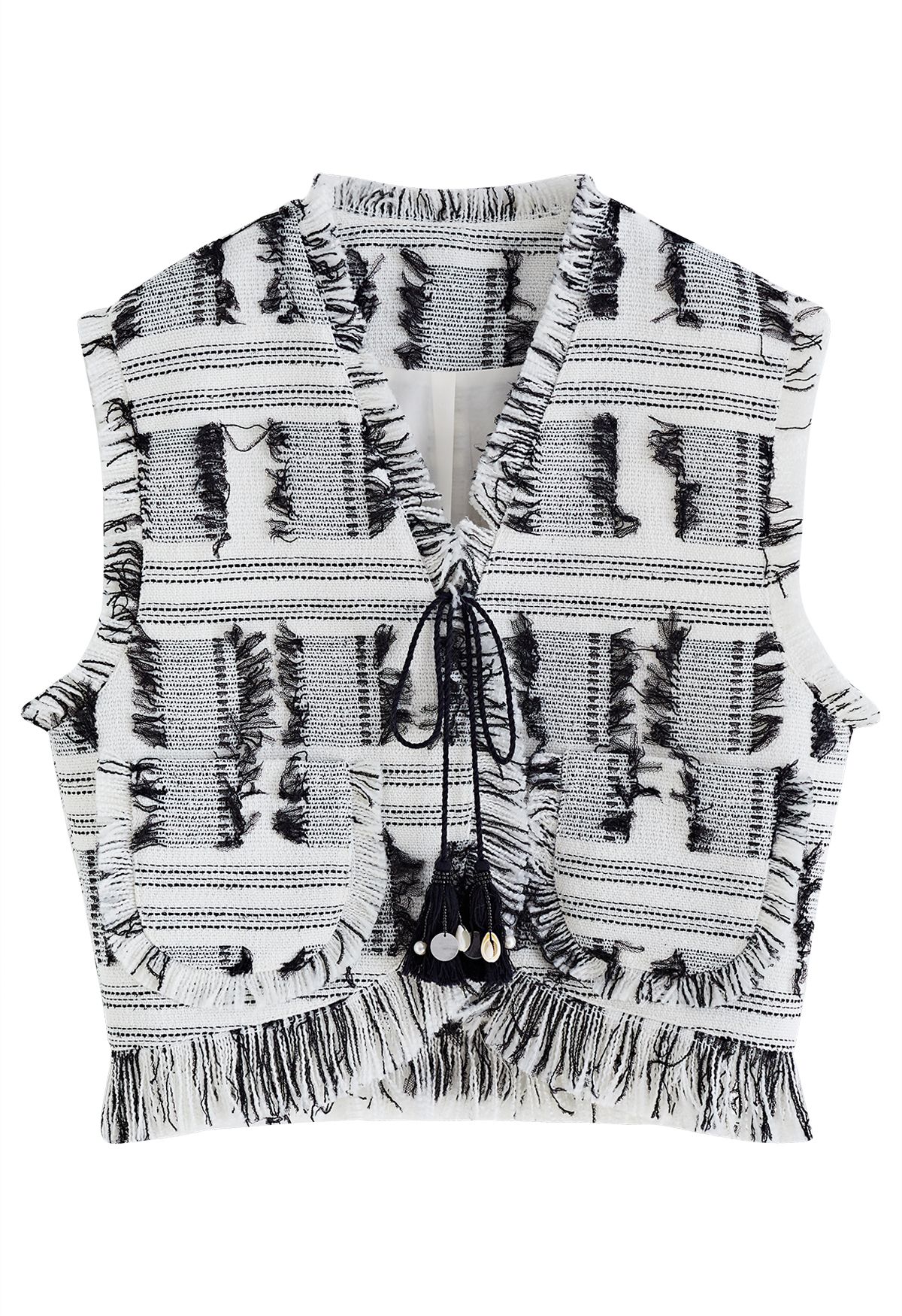 Fringe Edge Tassel Trim Sleeveless Vest