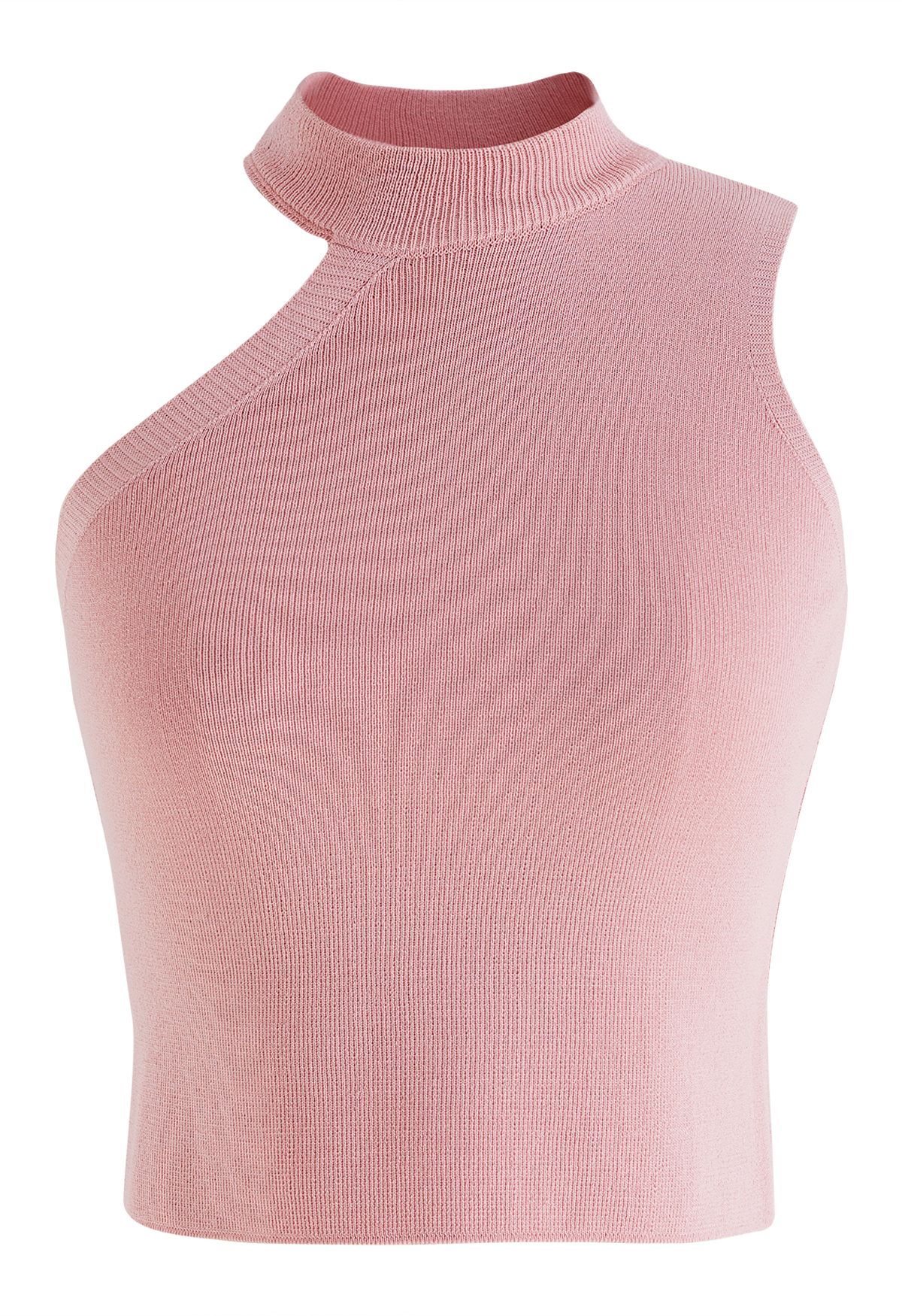 Asymmetric Halter Neck Knit Crop Top in Pink