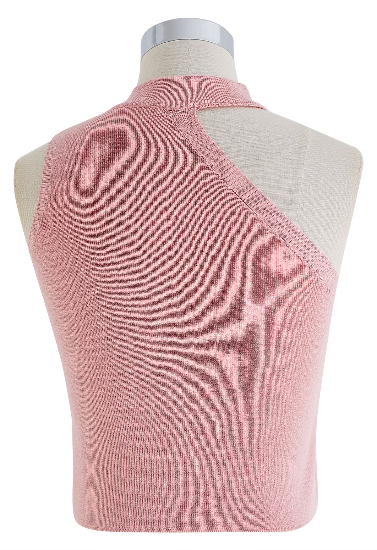 Asymmetric Halter Neck Knit Crop Top in Pink