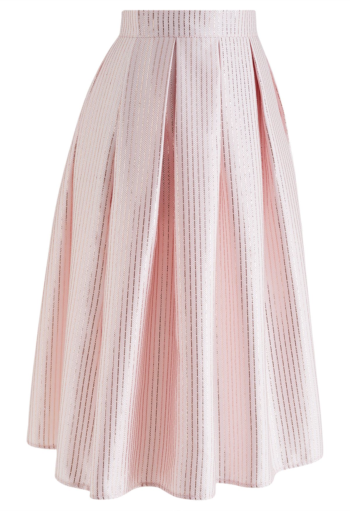 Glitter Line Jacquard Pleated Midi Skirt