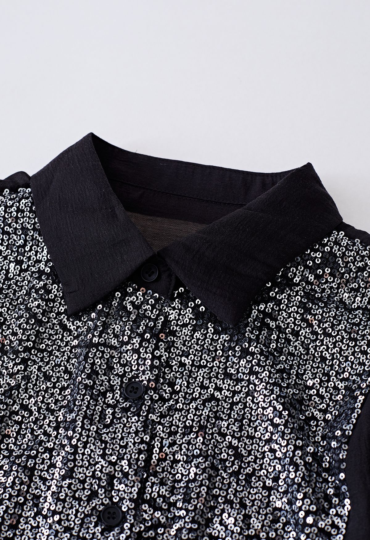 Sparkling Sequin Embellished Button Down Shirt in Black