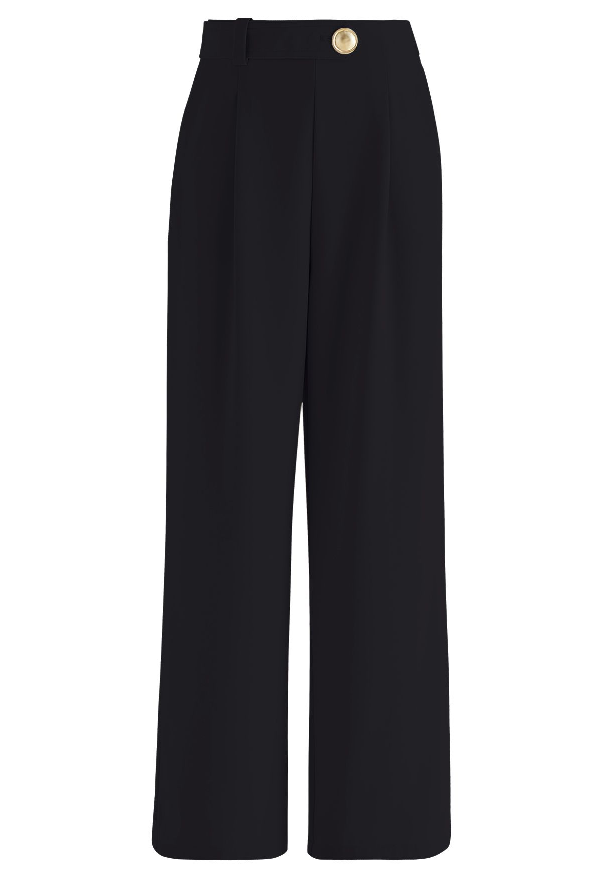 Belt Adorned Straight Leg Pants in Black