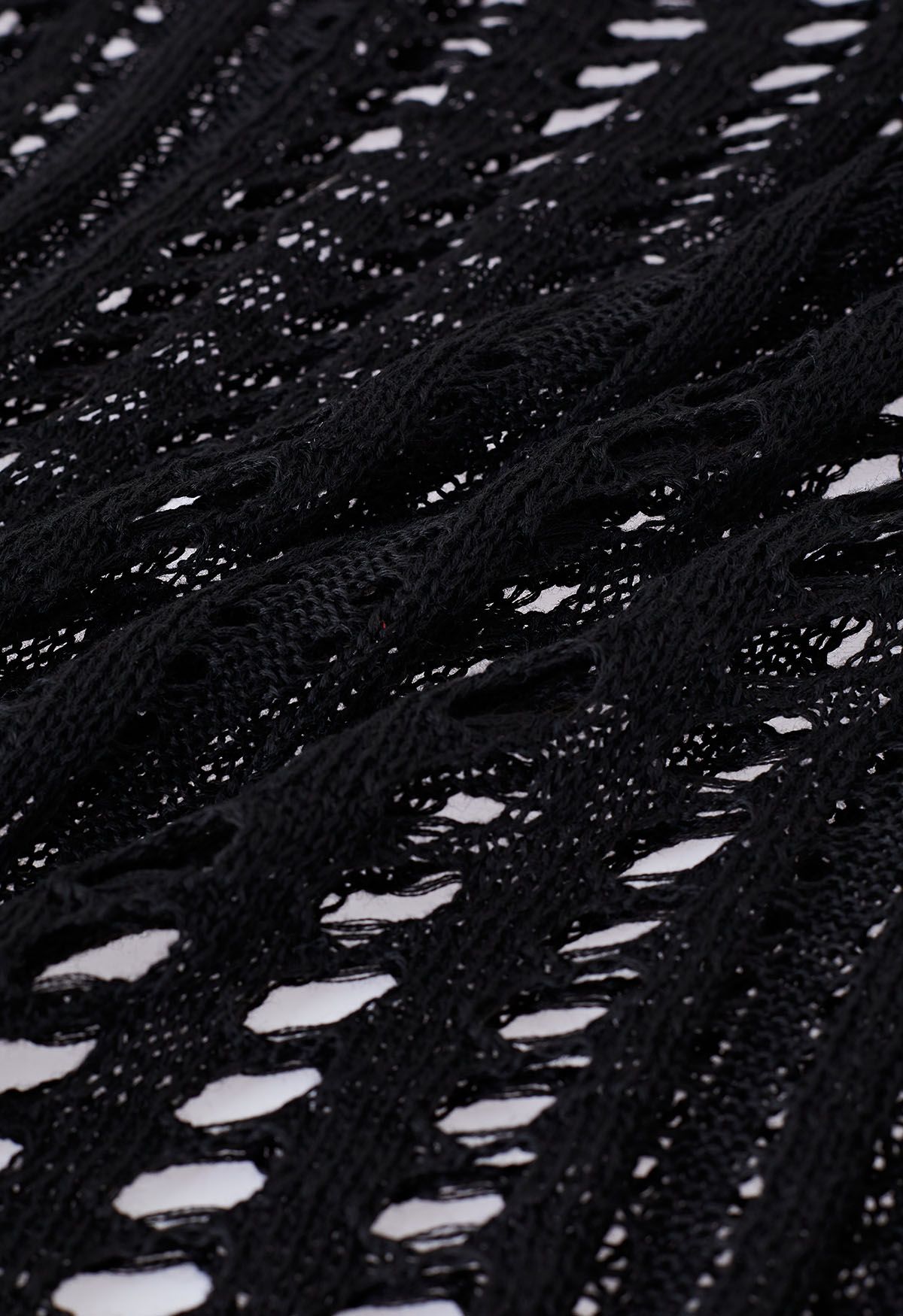 Side Slit Openwork Knit Cover Up in Black
