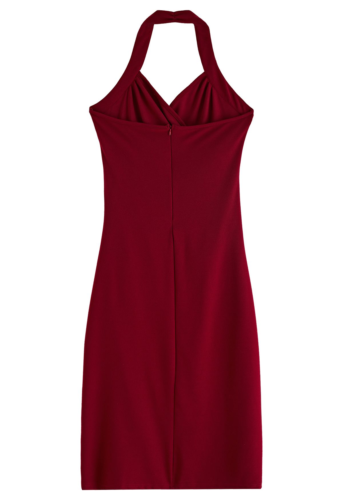 Halter Neck Wrap Bust Dress in Burgundy