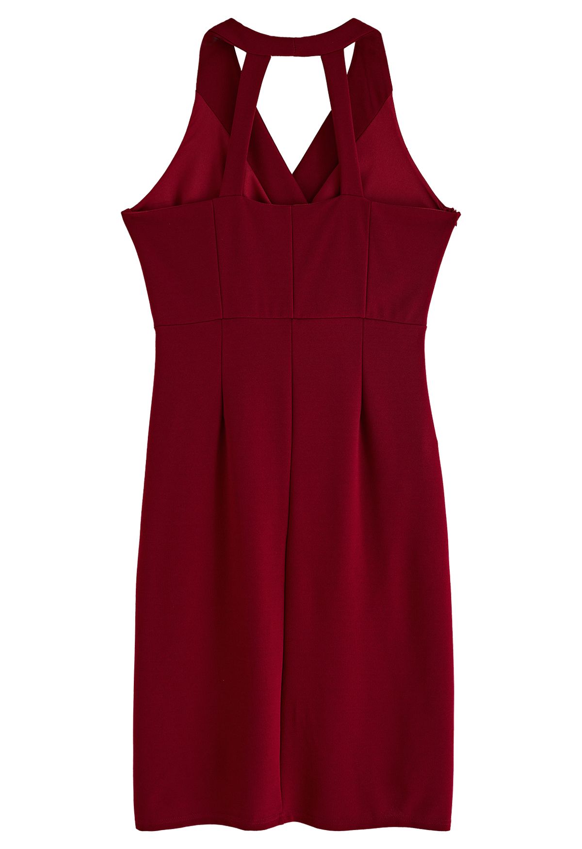 Tulip Hem Ruched Wrap Dress in Burgundy