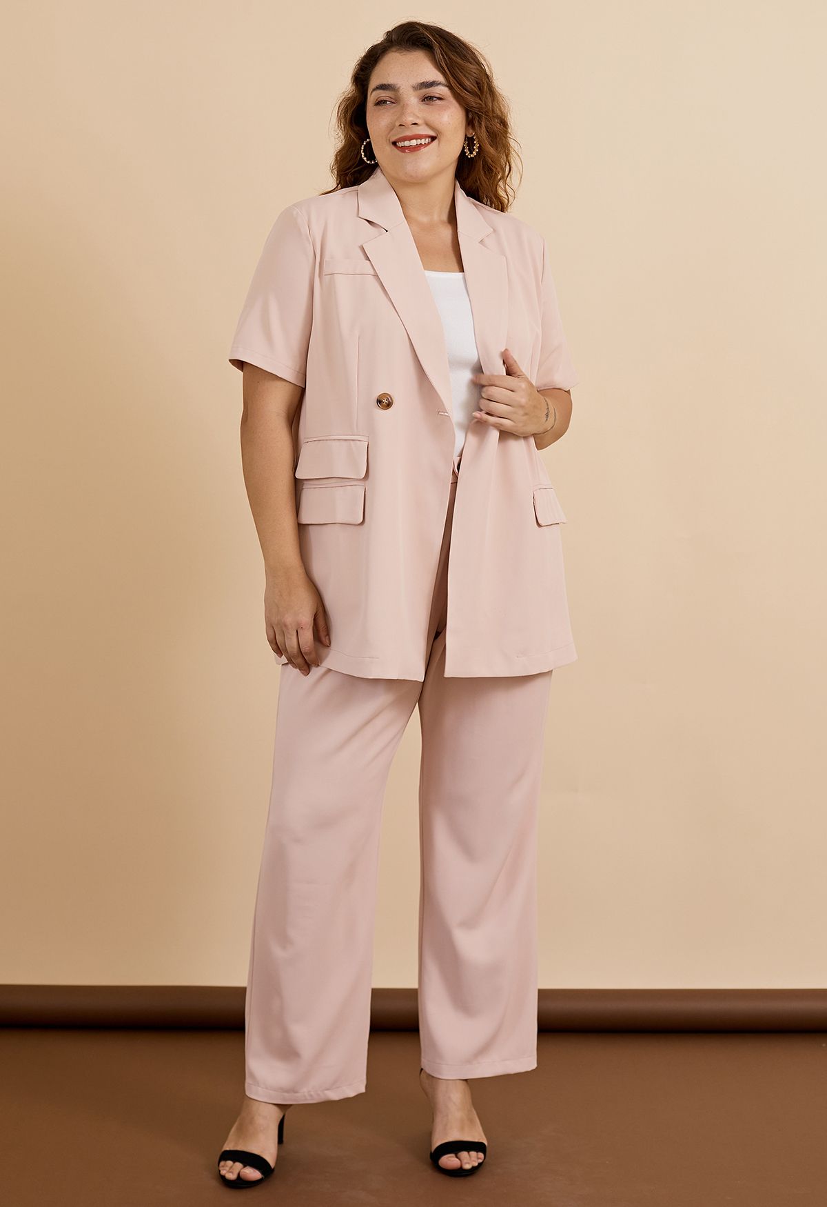 Pleated Detail Straight Leg Pants in Pink