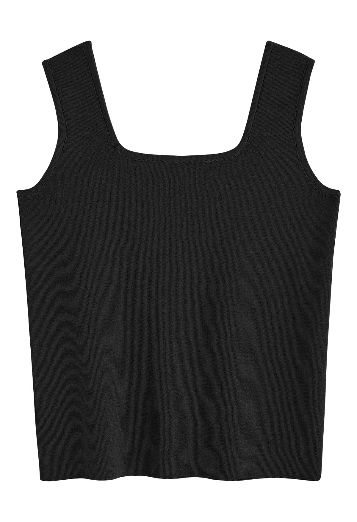 Chic Square Neck Knit Tank Top in Black