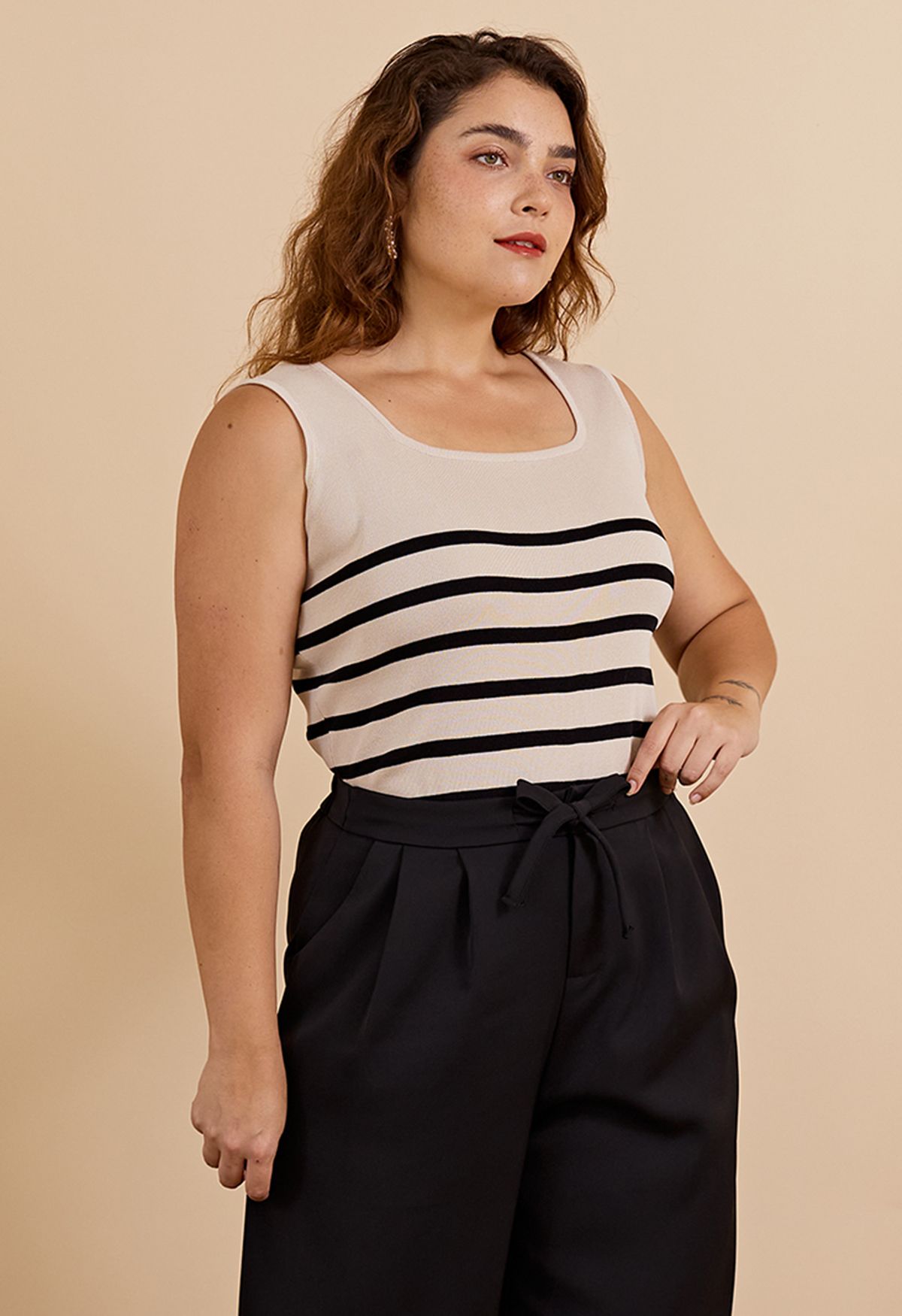 Basic Stripe Printed Knit Tank Top